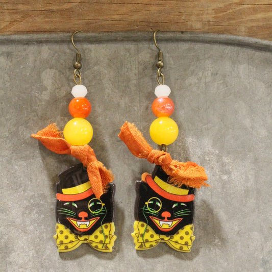 Top Hat Black Cat Earrings
