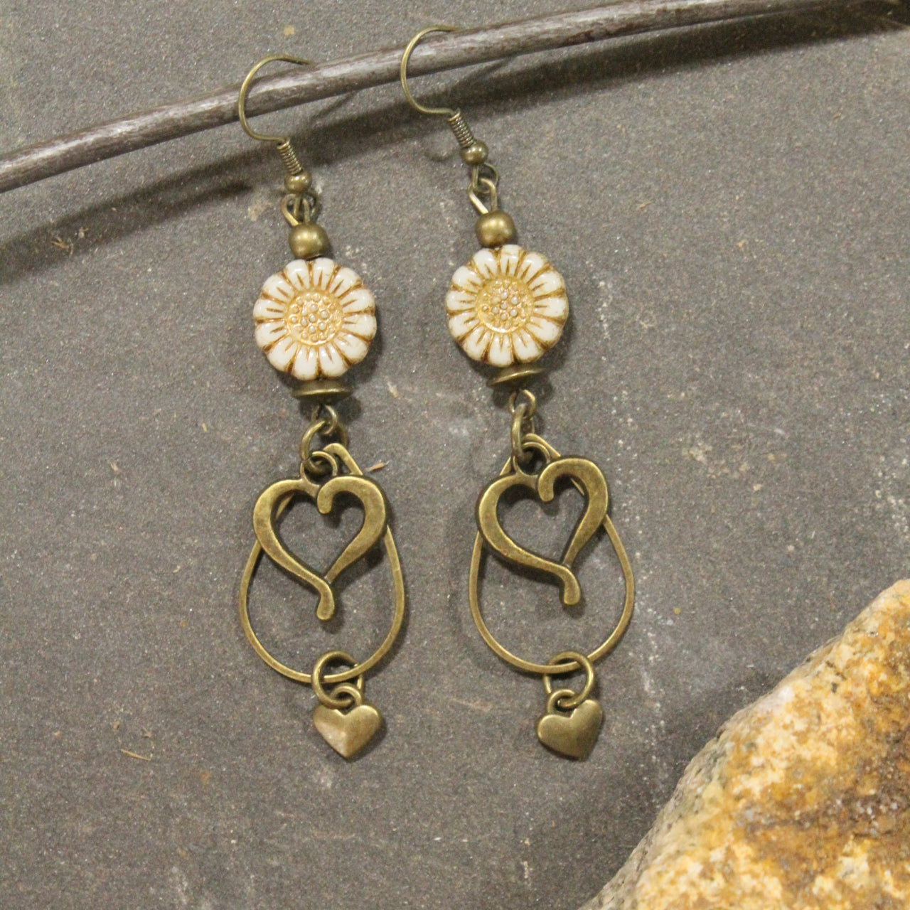 Tender Heart Czech Glass Dangle Earrings
