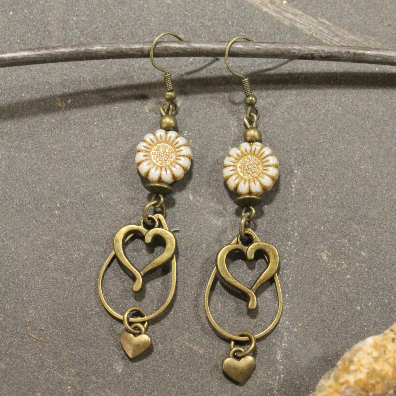 Tender Heart Czech Glass Dangle Earrings