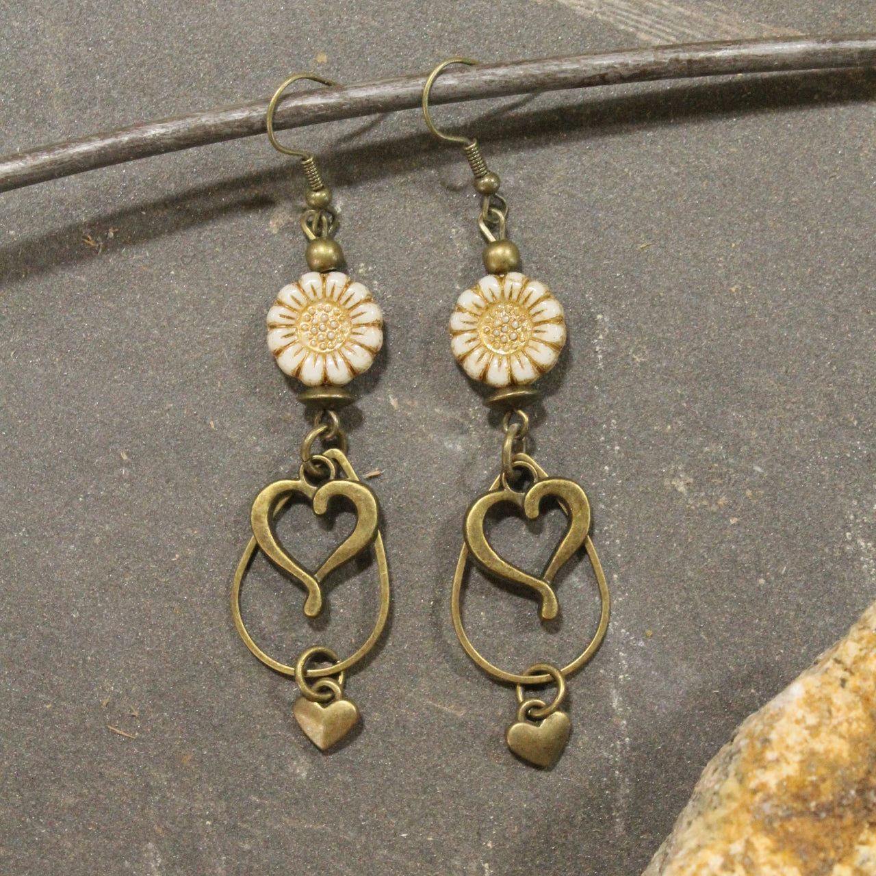 Tender Heart Czech Glass Dangle Earrings