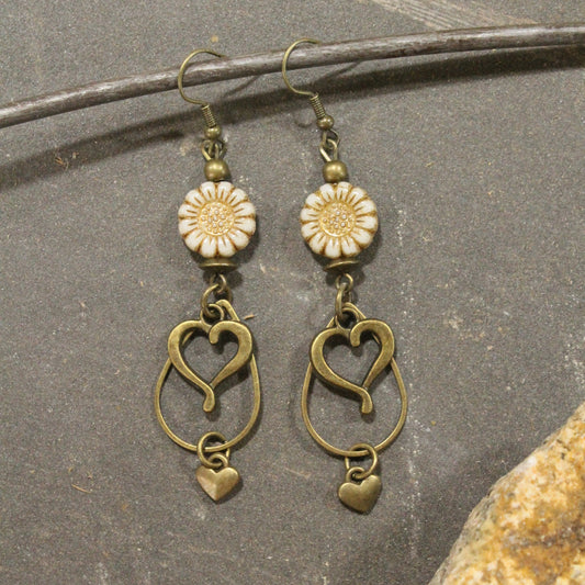 Tender Heart Czech Glass Dangle Earrings