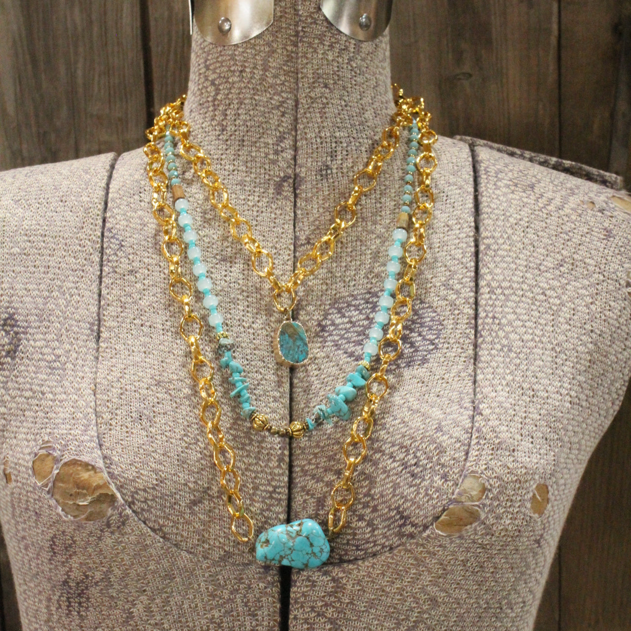 Golden Rays Turquoise Stone Layered Necklace