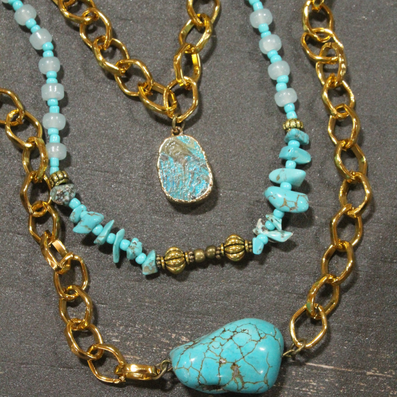 Golden Rays Turquoise Stone Layered Necklace
