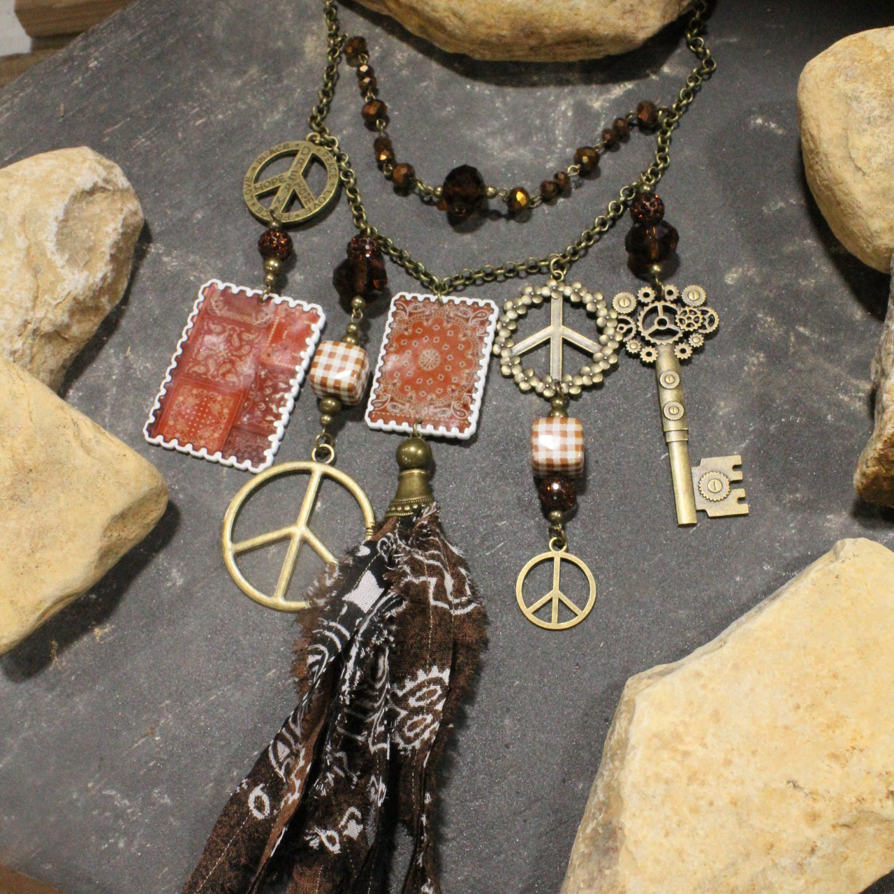 Brown Bandana Baby Charm'd Necklace