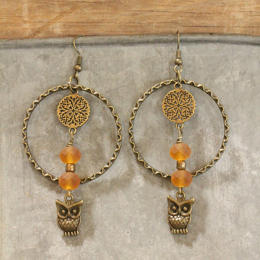 Owl On The Moon Dangle Earrings