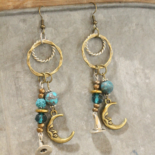 Over The Moon Hat Dangle Earrings