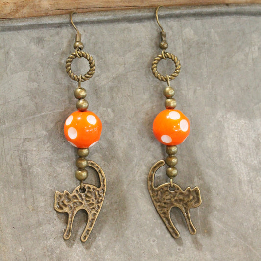 Polka Dot Kitty Dangle Earrings