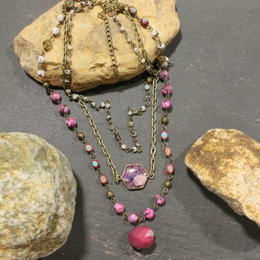 Best In Show Raspberry Stone Layered Necklace