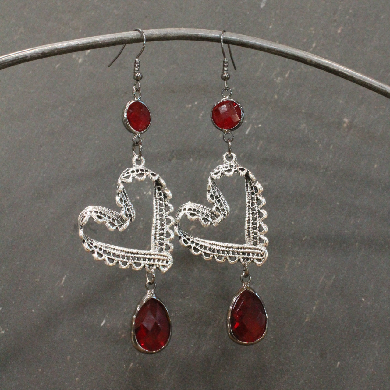 Laced In Love Red Dangle Drop Earrings