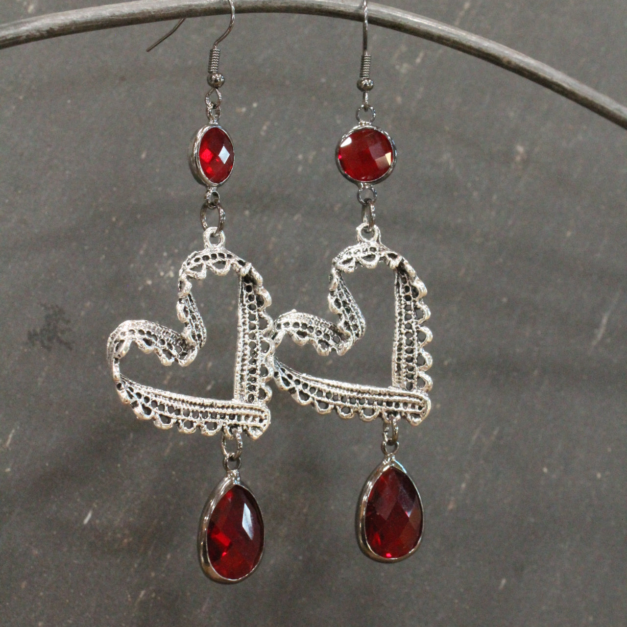Laced In Love Red Dangle Drop Earrings