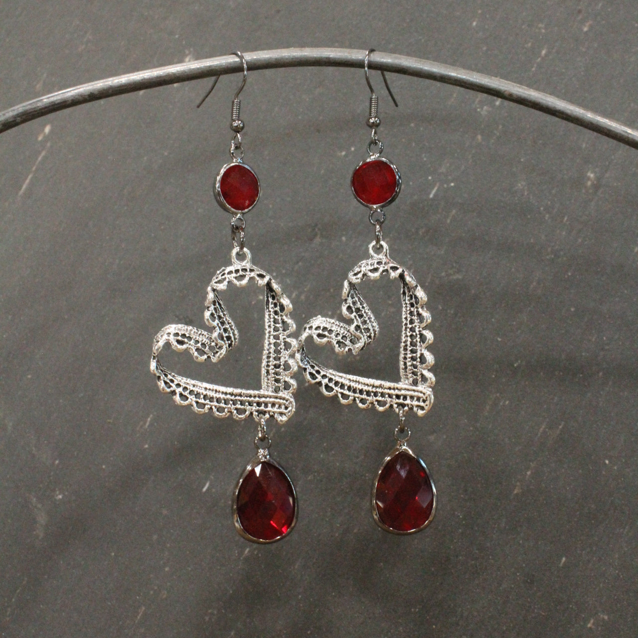 Laced In Love Red Dangle Drop Earrings