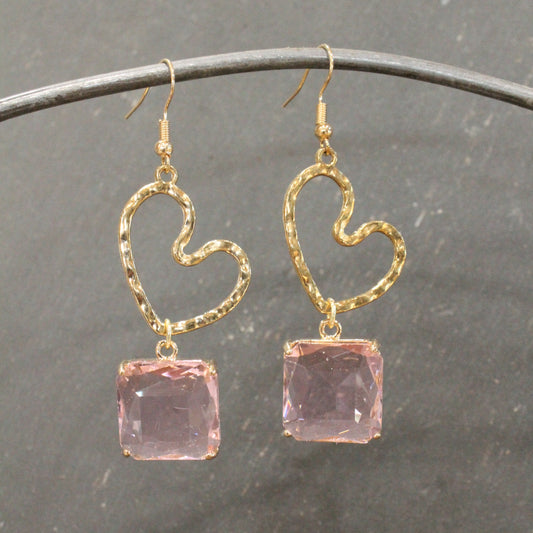 Cutie Pie Heart Throb Pink Dangle Drop Earrings