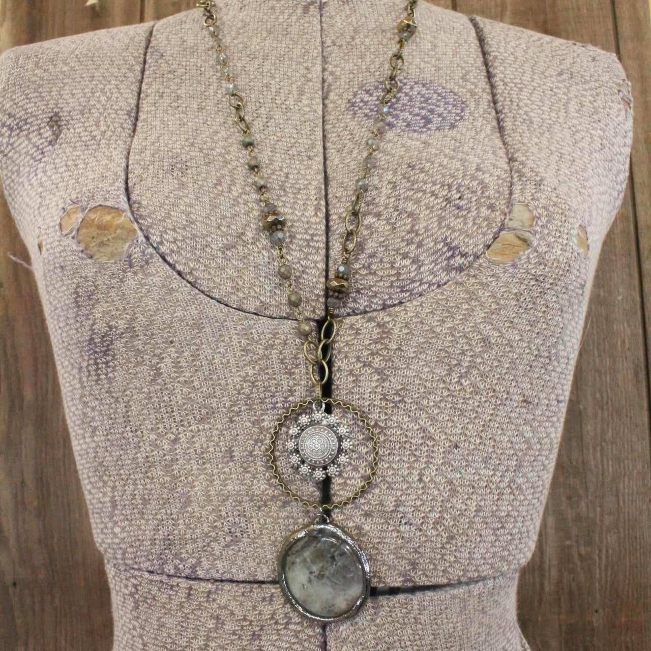 Rich Nickel & Bronze Pendant Stone Drop Necklace