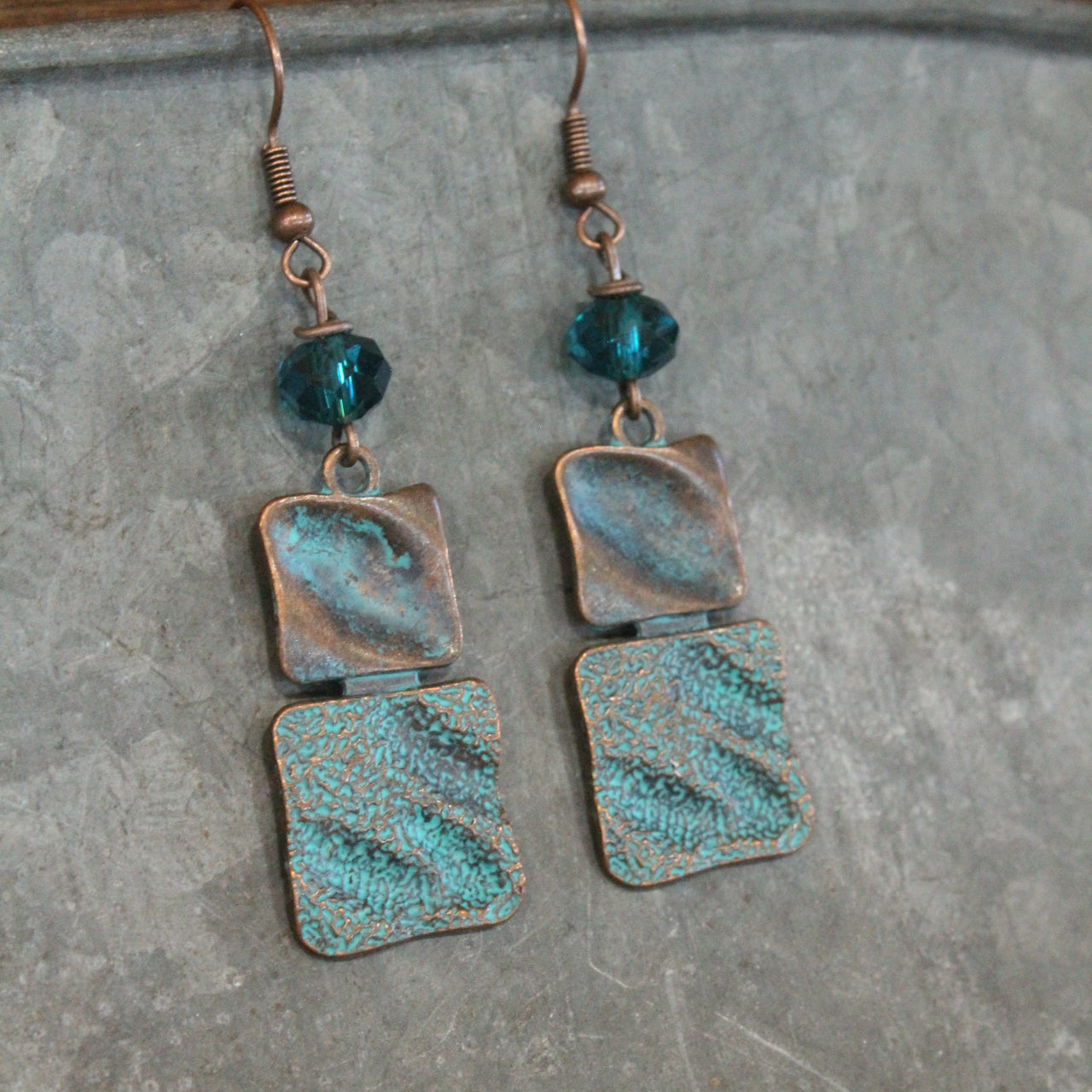 Nothing Square About These Antique Copper Hammered Drop Earrings