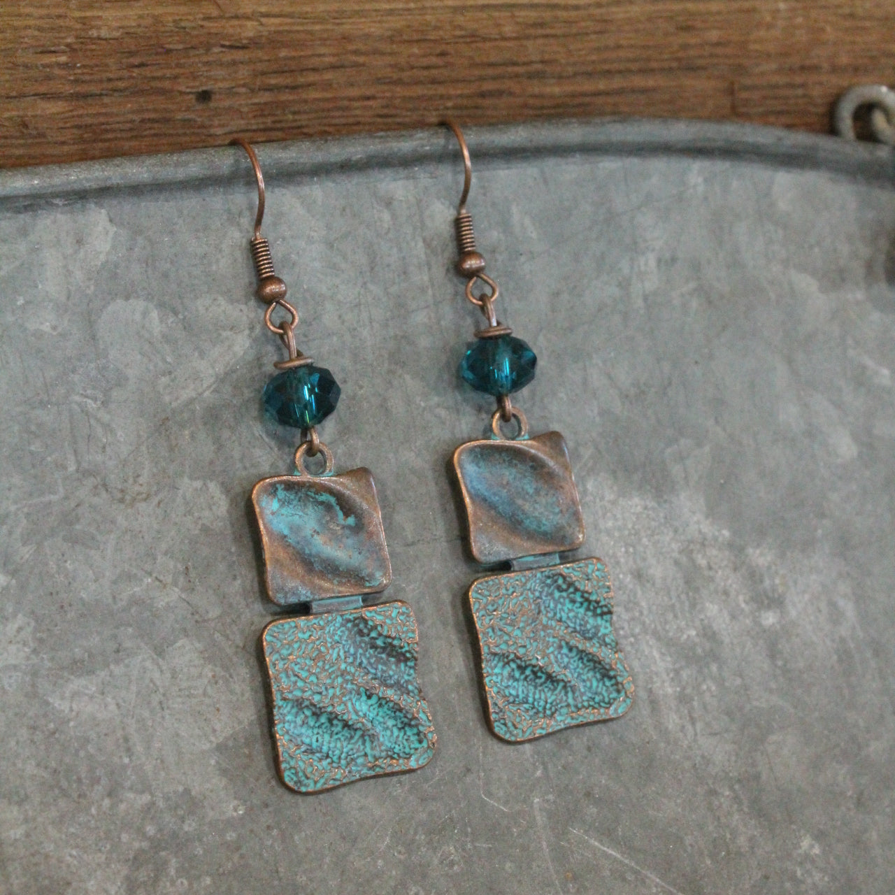 Nothing Square About These Antique Copper Hammered Drop Earrings