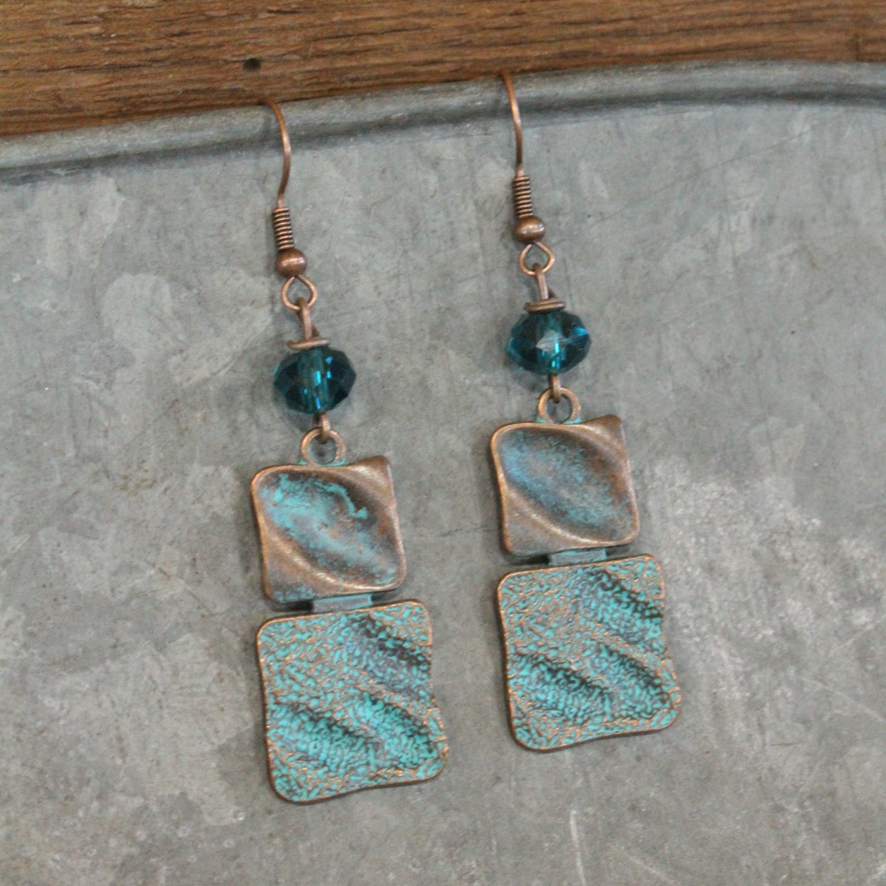 Nothing Square About These Antique Copper Hammered Drop Earrings