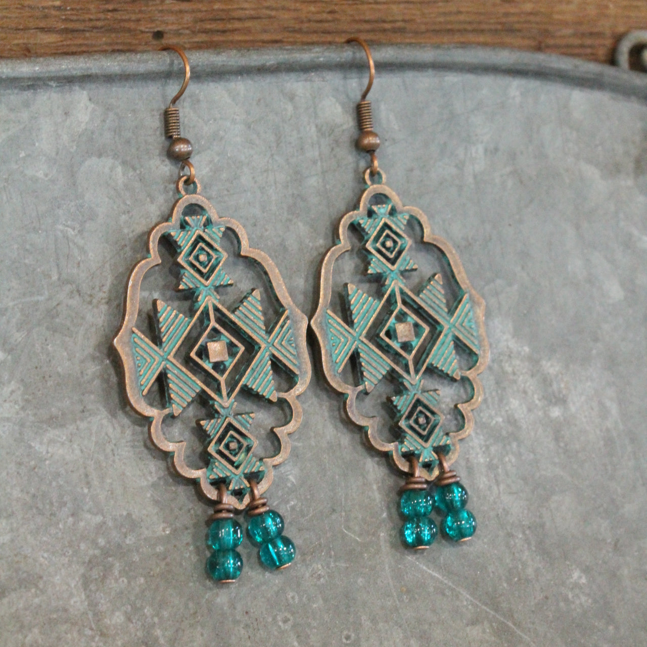 Antique Copper Aztec Drop Earrings