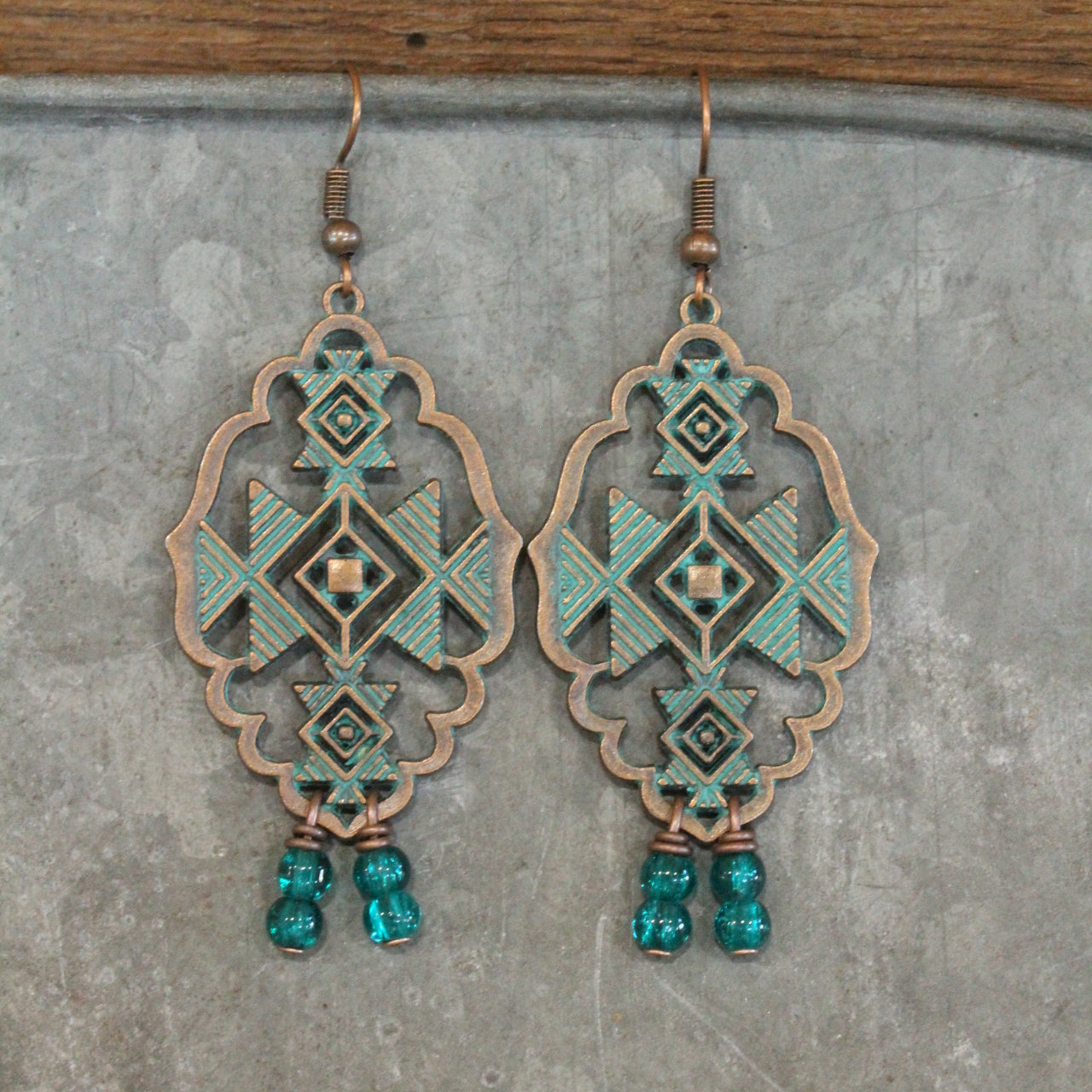 Antique Copper Aztec Drop Earrings