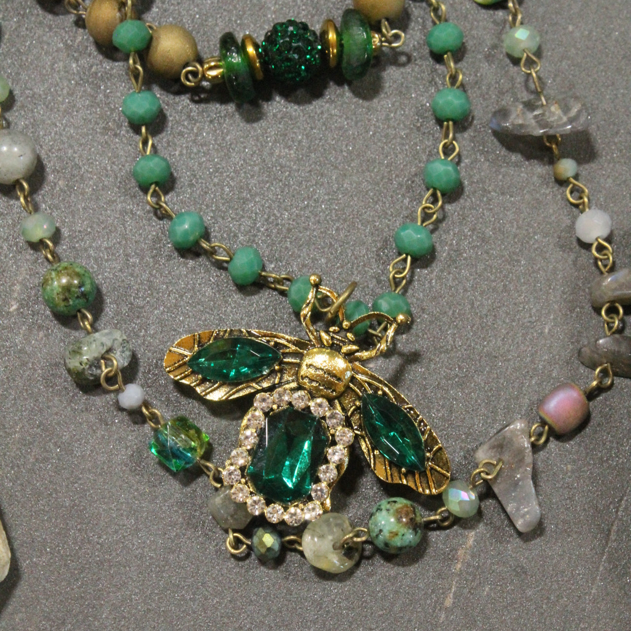 Buzzing Along Green Layered Necklace