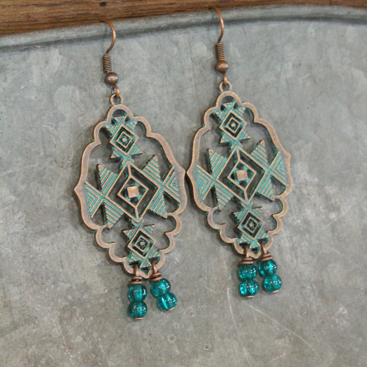 Antique Copper Aztec Drop Earrings