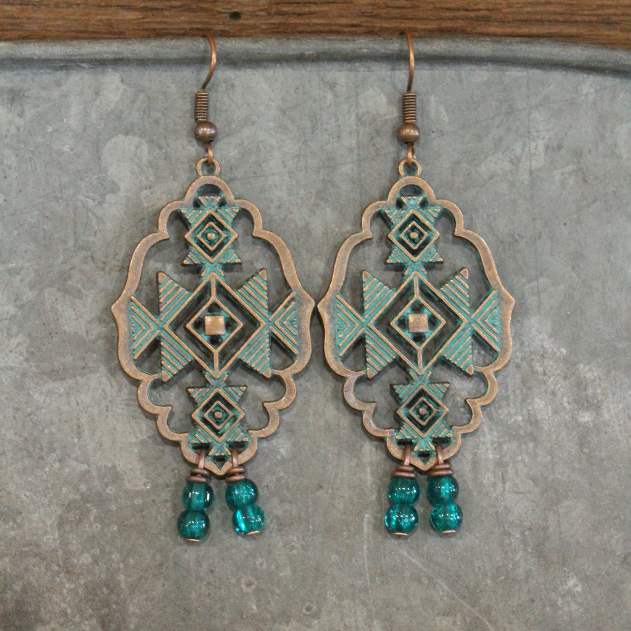 Antique Copper Aztec Drop Earrings