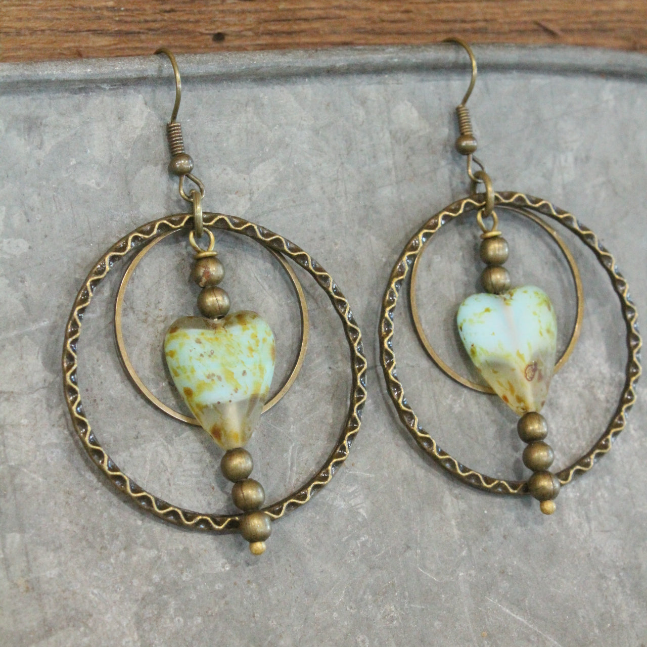 Czech Hearts & Hoop Dangle Earrings