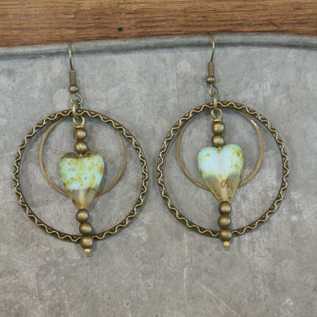 Czech Hearts & Hoop Dangle Earrings