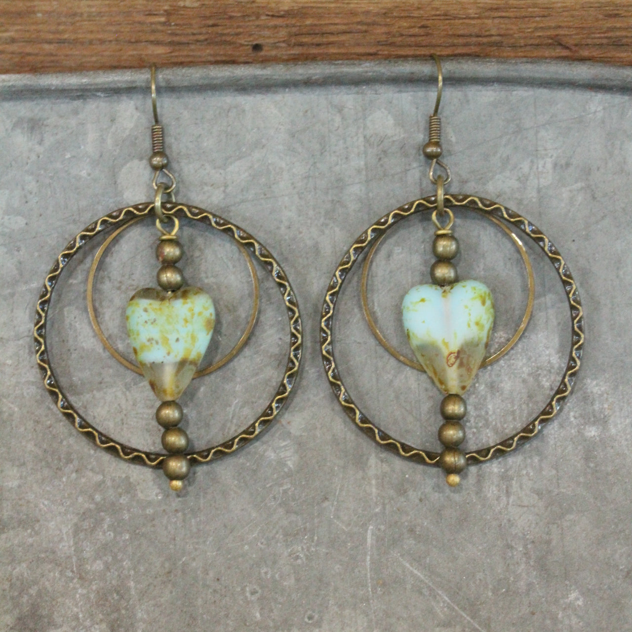 Czech Hearts & Hoop Dangle Earrings