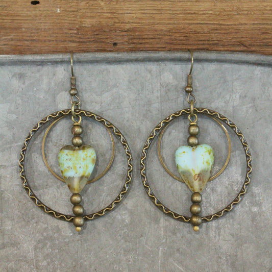 Czech Hearts & Hoop Dangle Earrings