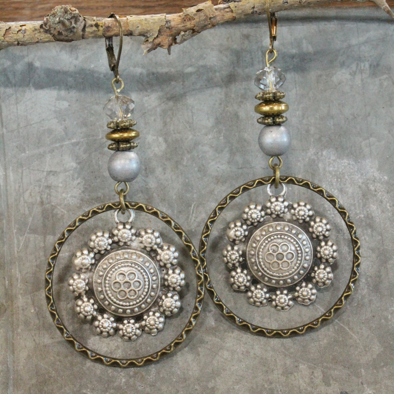 Rich Nickel & Bronze Pendant Stone Drop Earrings