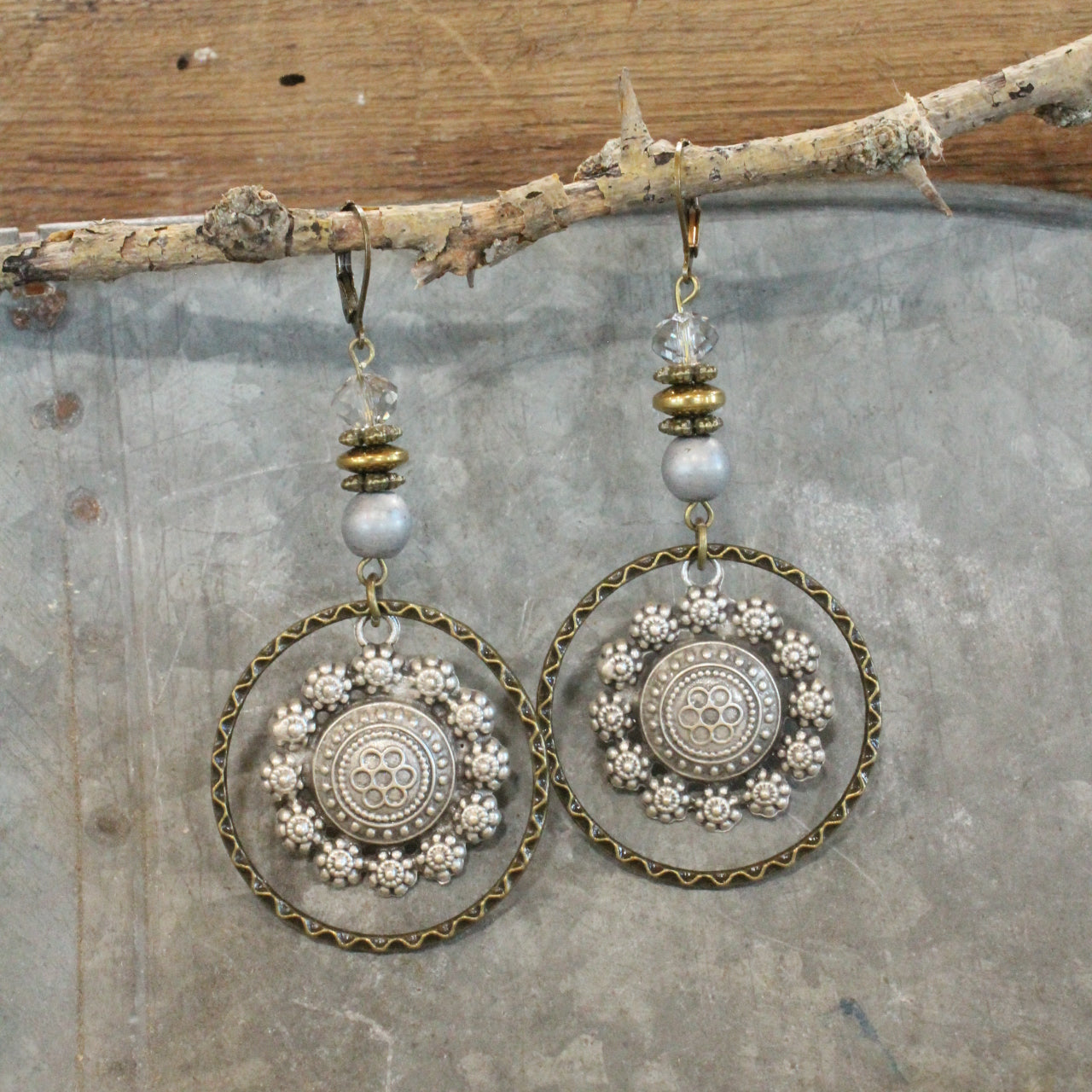 Rich Nickel & Bronze Pendant Stone Drop Earrings