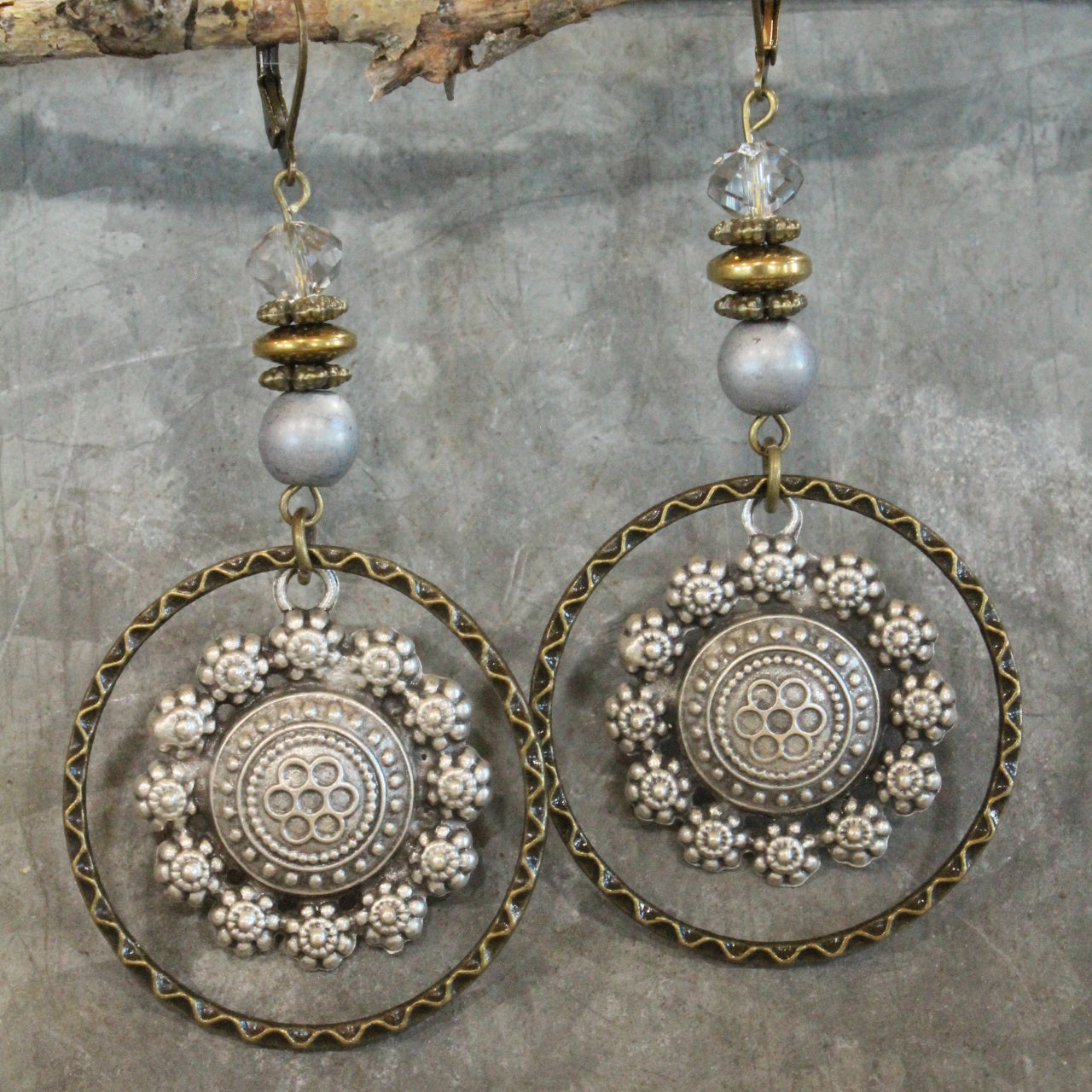 Rich Nickel & Bronze Pendant Stone Drop Earrings