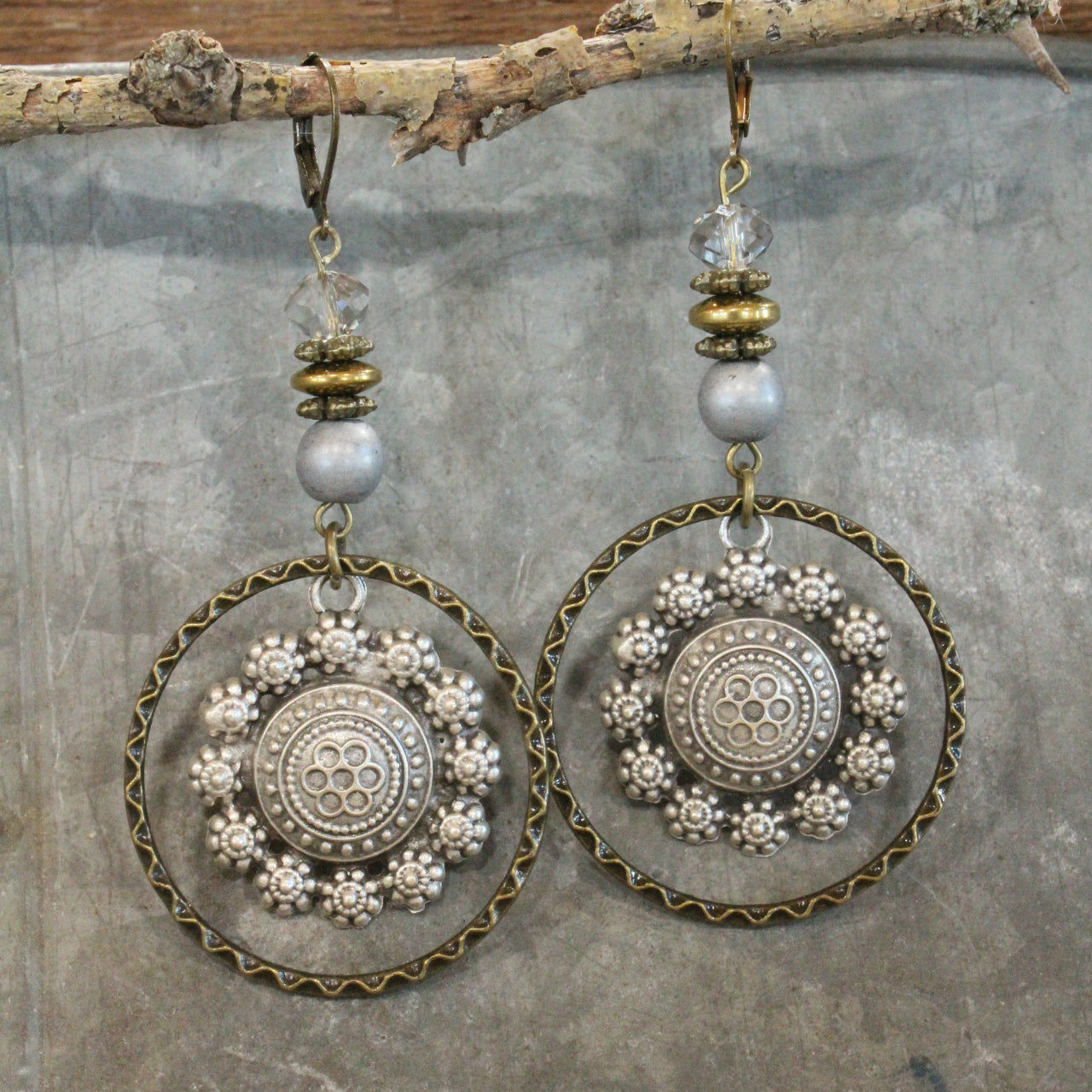 Rich Nickel & Bronze Pendant Stone Drop Earrings