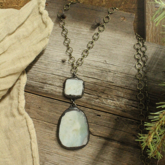 Vintage Bohemian Mint Stone Drop Pendant Necklace