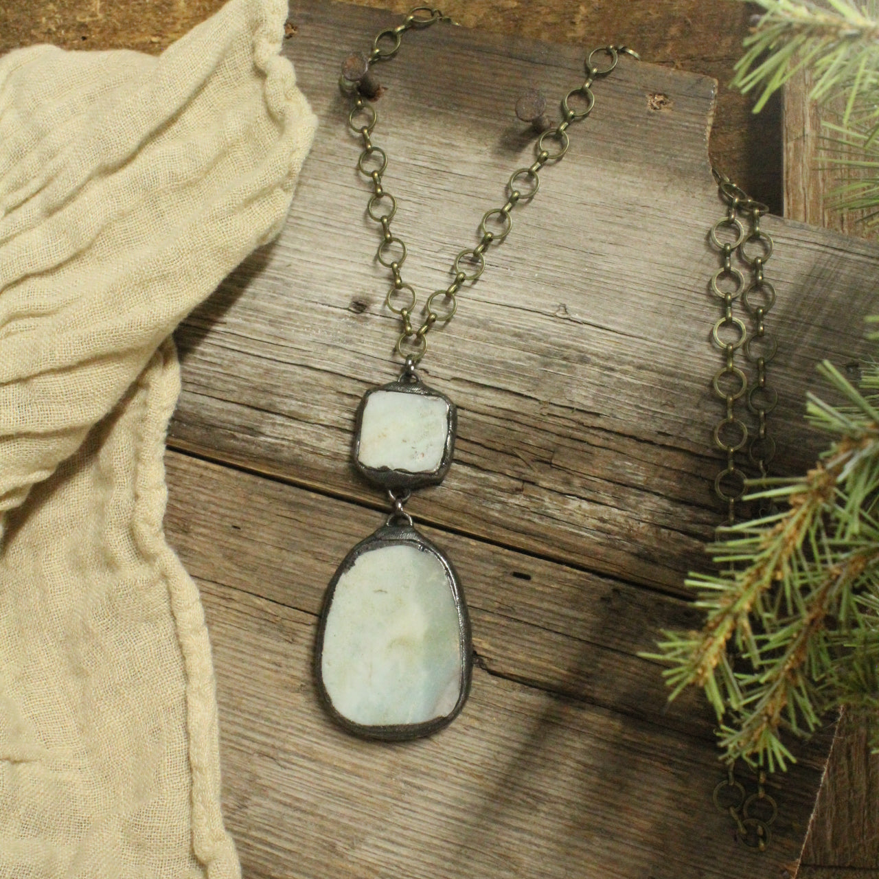 Vintage Bohemian Mint Stone Drop Pendant Necklace