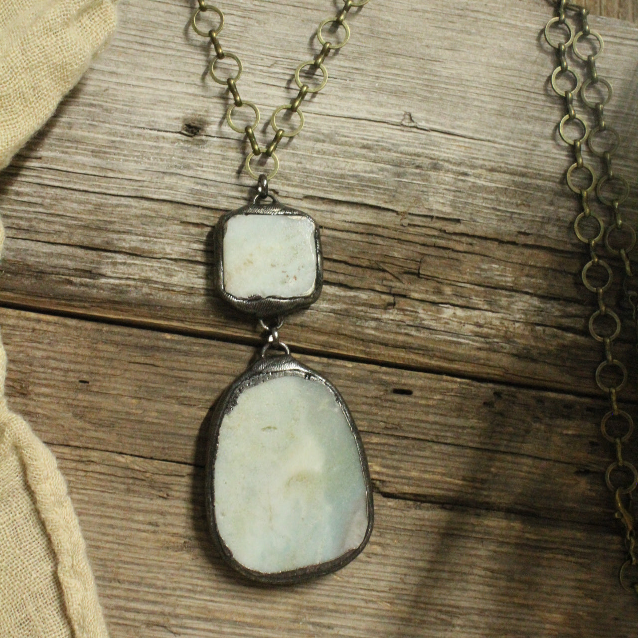 Vintage Bohemian Mint Stone Drop Pendant Necklace