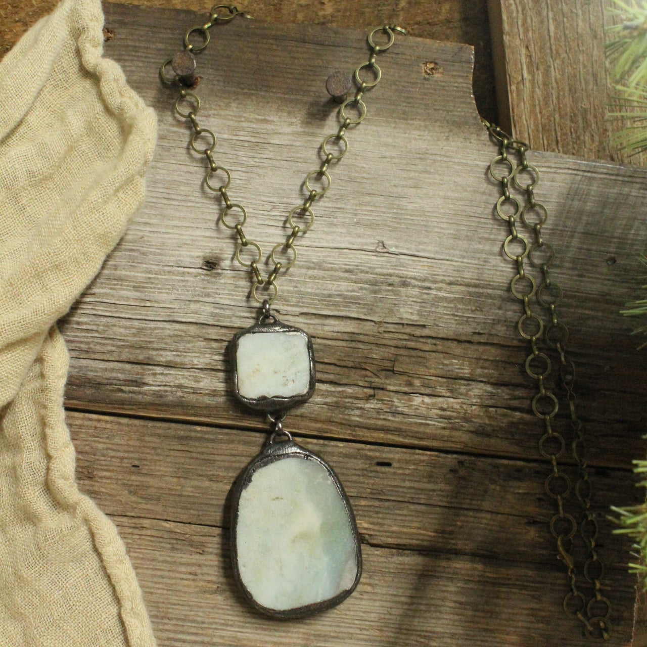 Vintage Bohemian Mint Stone Drop Pendant Necklace