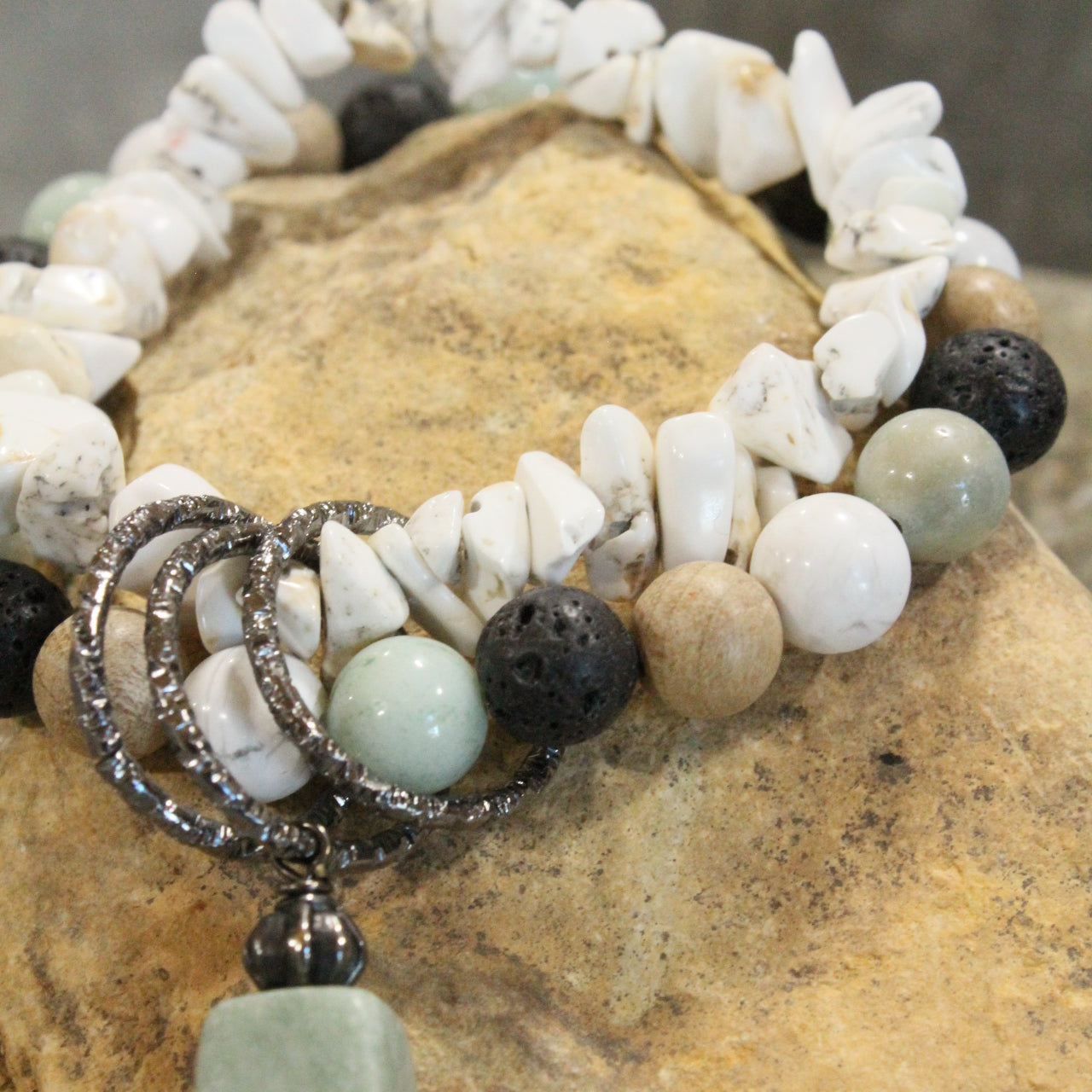 Bohemian Stone & Link Nugget Bracelet Set