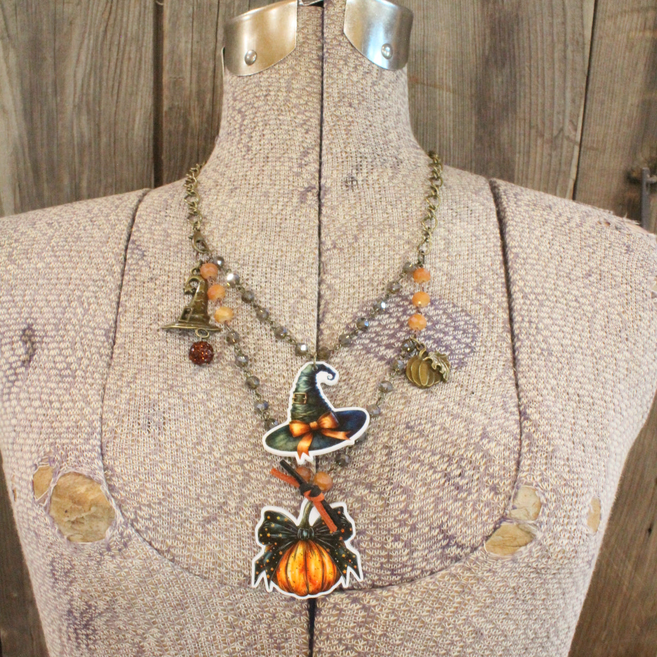 Magical Hat & Pumpkin Charm'd Necklace