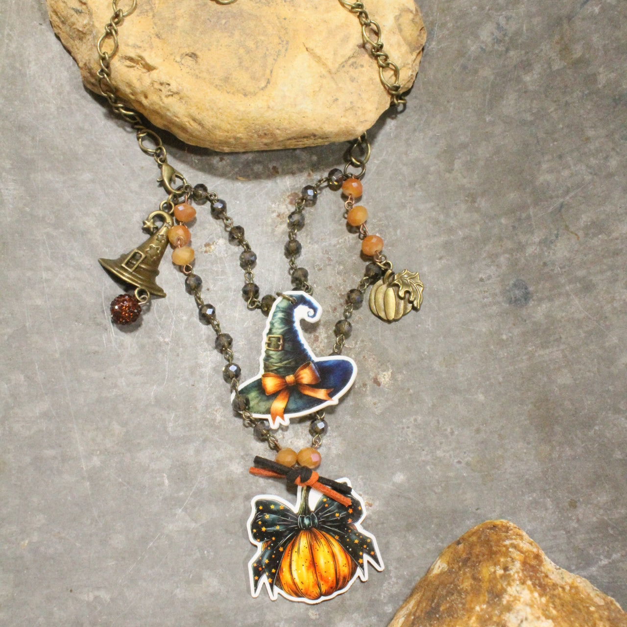 Magical Hat & Pumpkin Charm'd Necklace