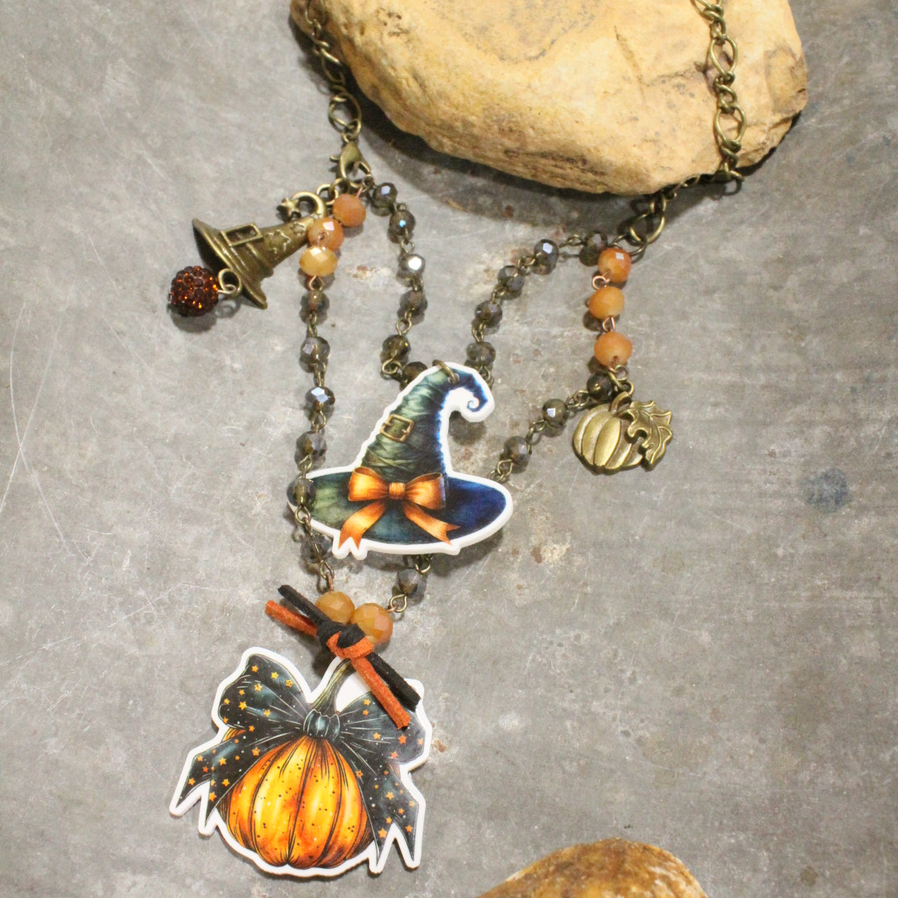 Magical Hat & Pumpkin Charm'd Necklace