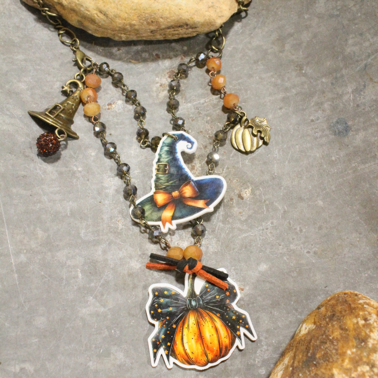 Magical Hat & Pumpkin Charm'd Necklace