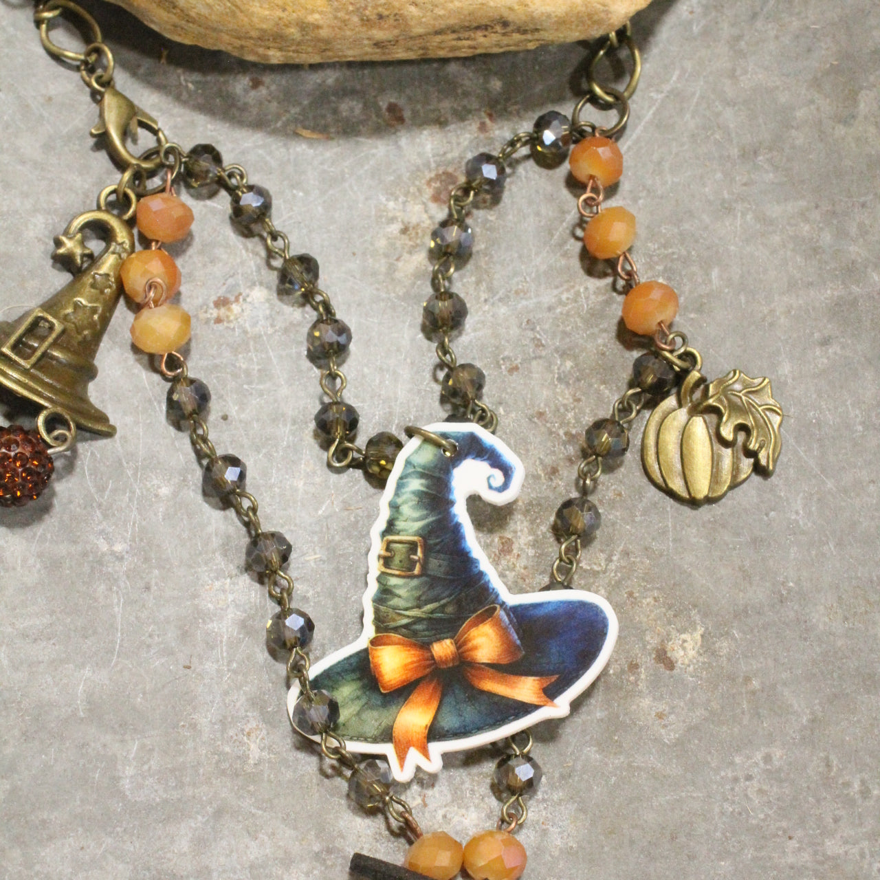 Magical Hat & Pumpkin Charm'd Necklace