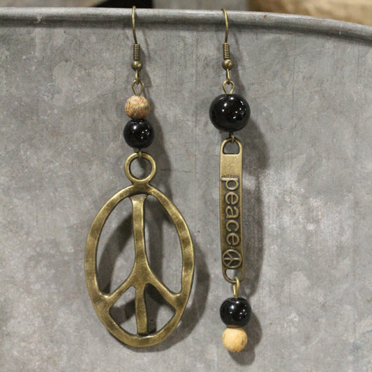 Pleasingly Peace Black Dangle Earrings