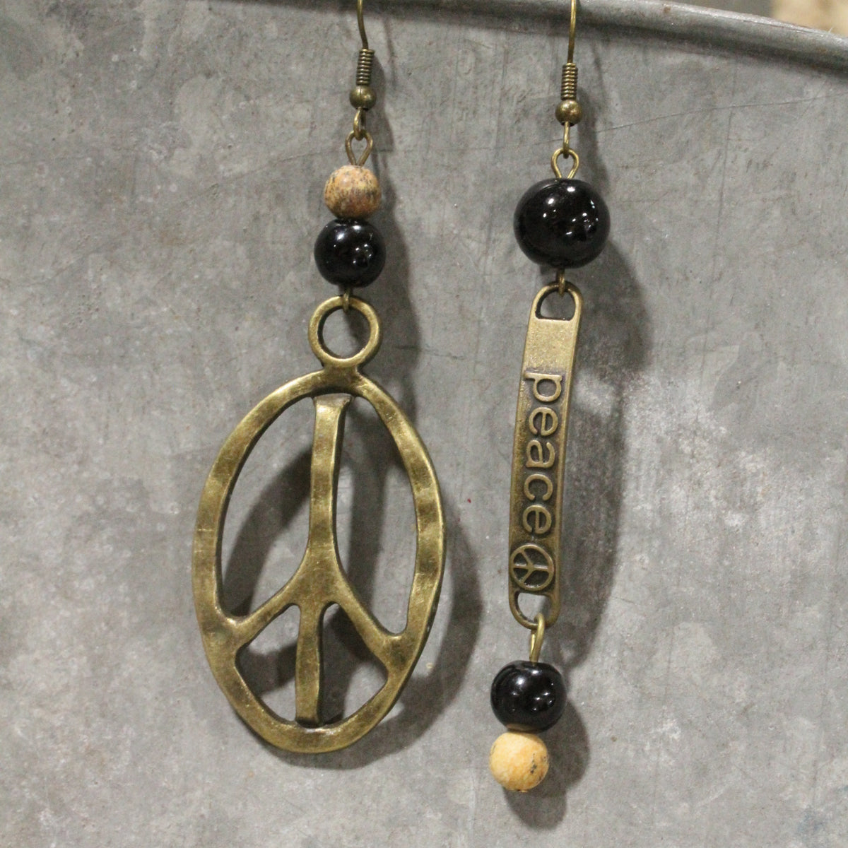 Pleasingly Peace Black Dangle Earrings