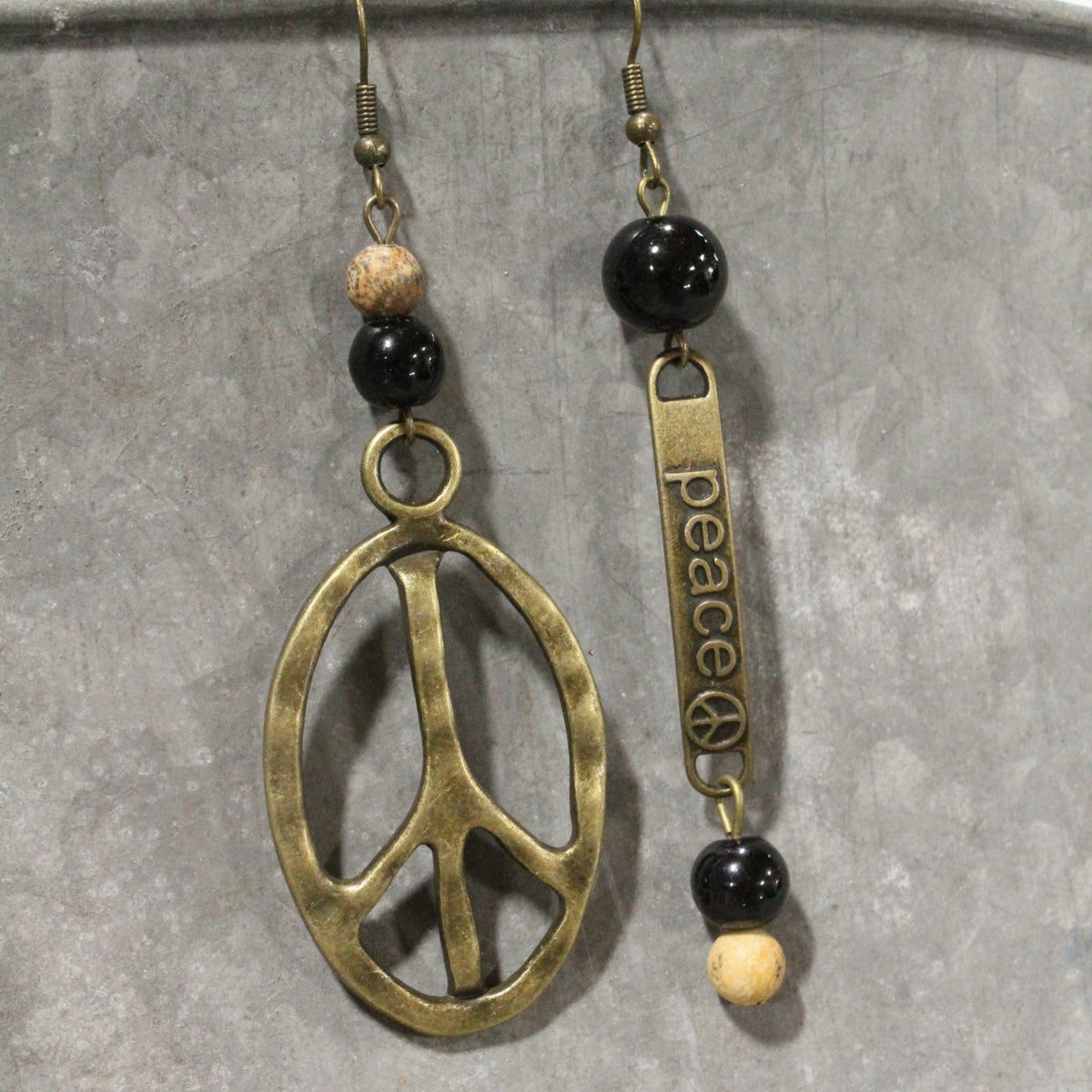 Pleasingly Peace Black Dangle Earrings