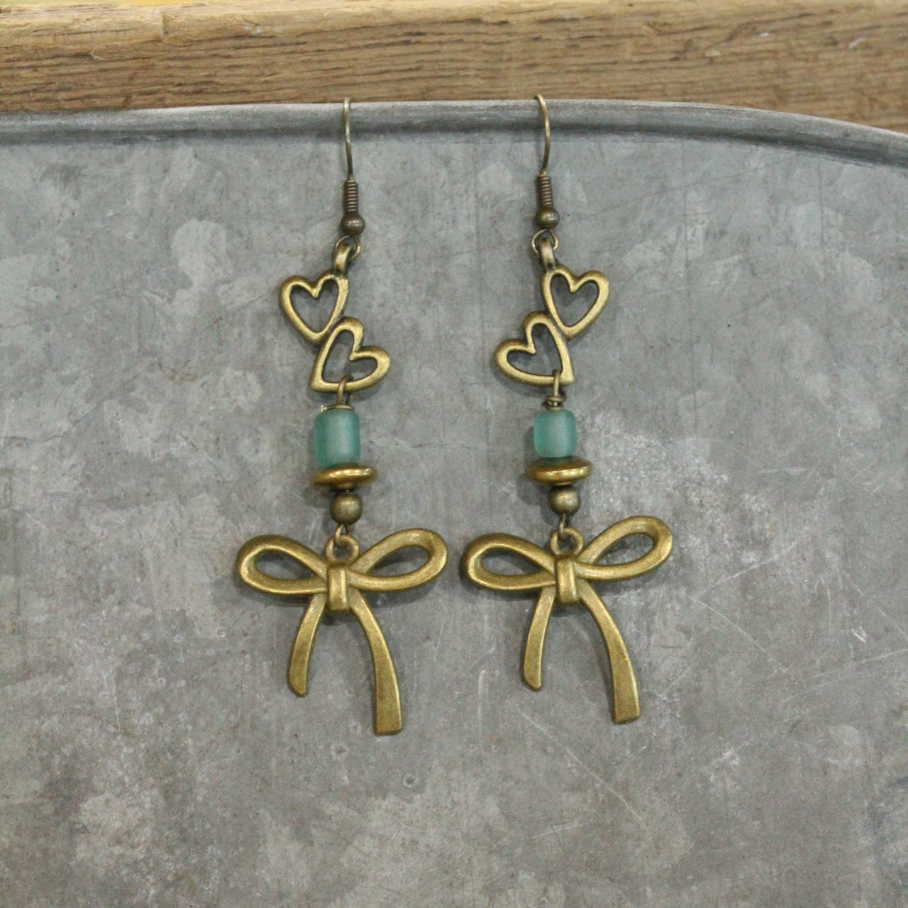 Heart & Bronze Ribbons Charm Earrings