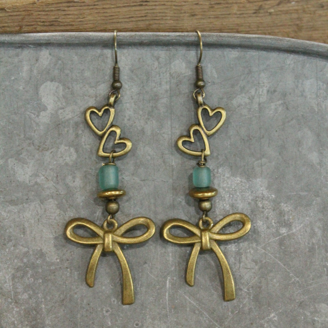 Heart & Bronze Ribbons Charm Earrings