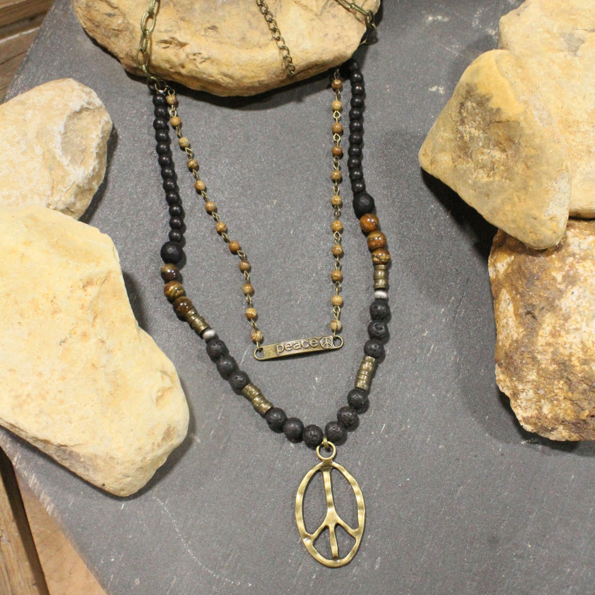 Pleasingly Peace Black Layered Necklace