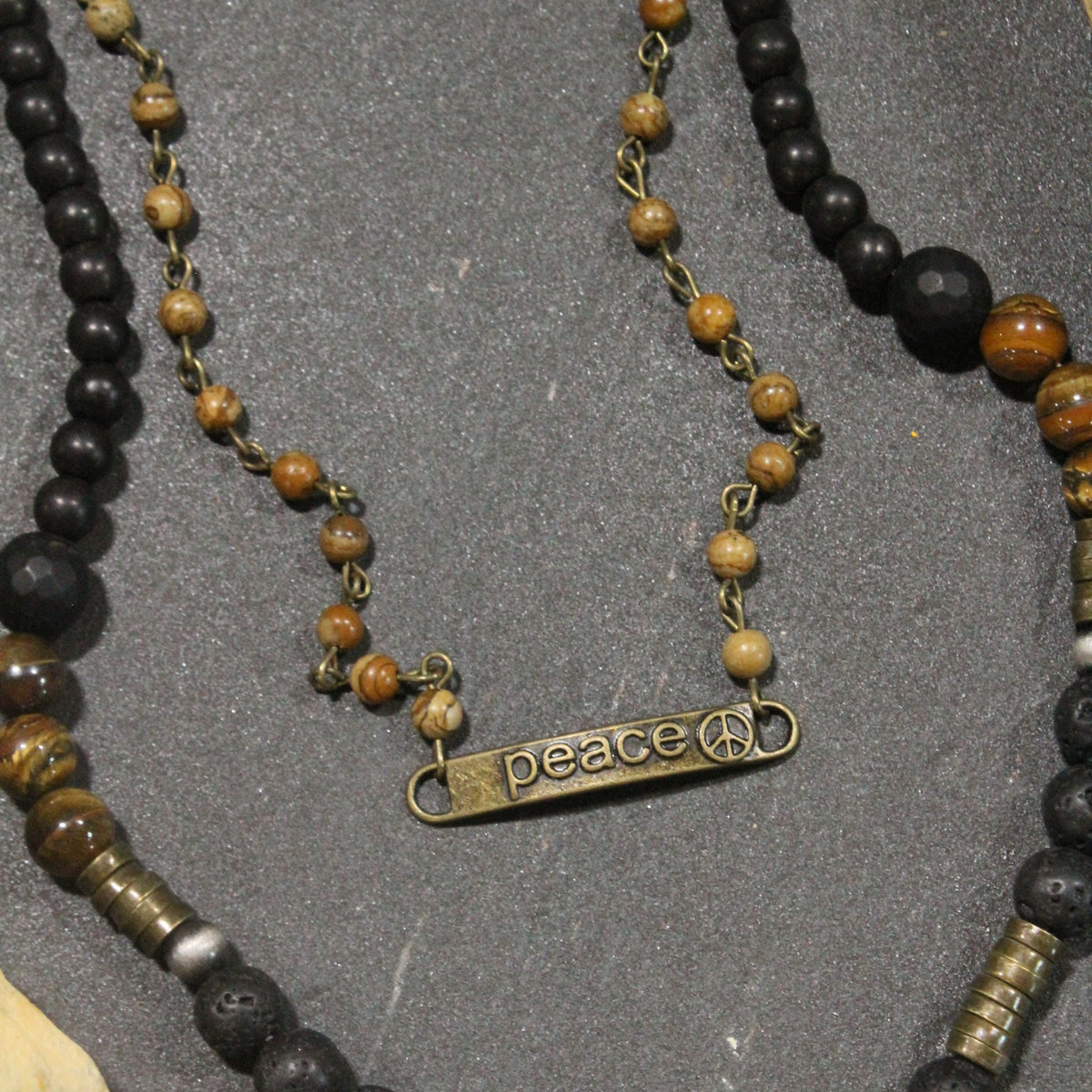 Pleasingly Peace Black Layered Necklace
